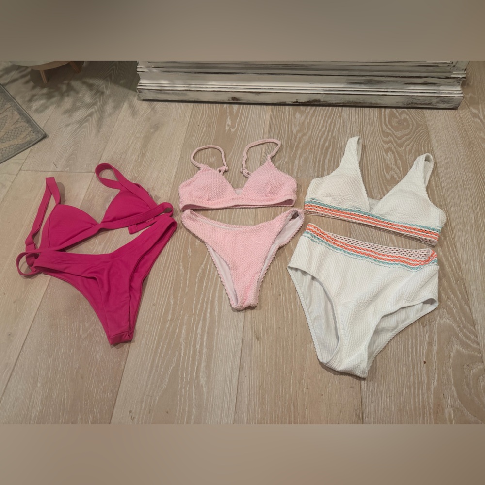 SHEIN Pink & Light Pink & White Women's Swimwear Set - 3 suits all size SM